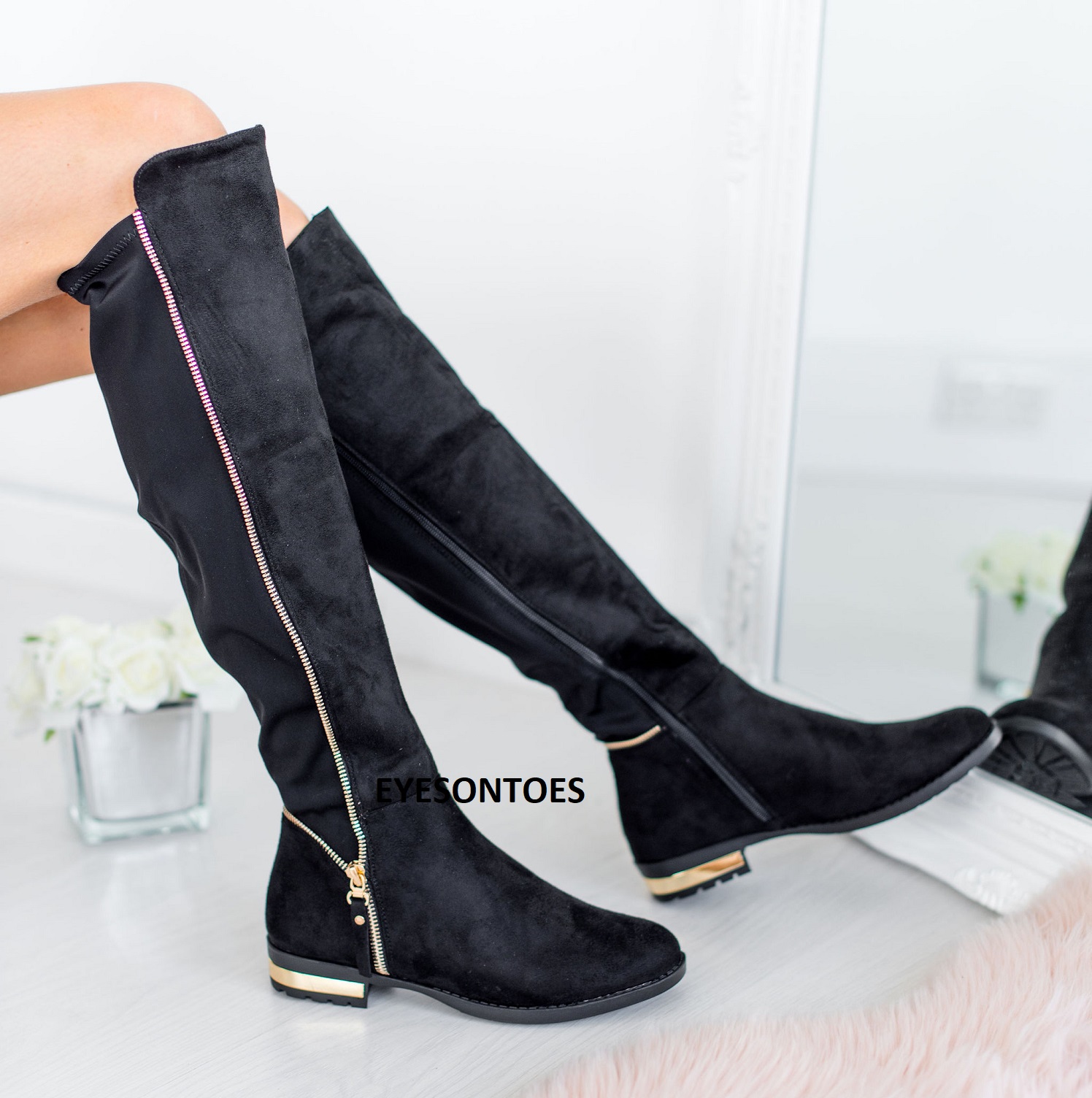 booties with gold trim